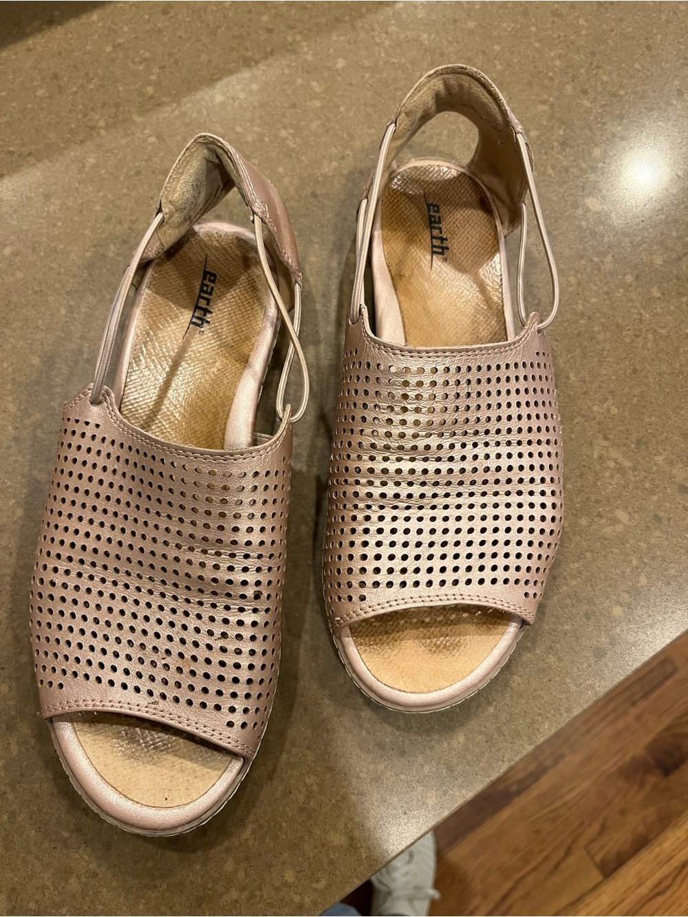 Earth Origins Women's Leather Perforated Slingback Sandals in Rose Gold